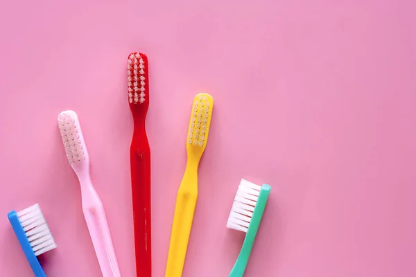 Toothbrush Used Cleaning Teeth Pink Background Dental Care Concept — Stock Photo, Image