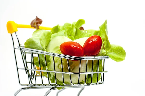 Frisches Gemüse Warenkorb Auf Weißem Hintergrund Für Gesundes Ernährungskonzept — Stockfoto
