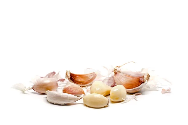 Knoblauch Auf Weißem Hintergrund Für Lebensmittel Und Kochkonzept — Stockfoto