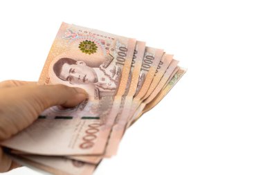 Tayland para birimi, 1000 Baht, Tayland para banknotu iş ve finans kavramı için beyaz arka plan