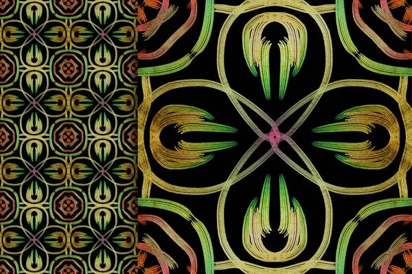 Oriental pattern green color, illustration. Flower Mandala. Vintage decorative elements. Ornament. Isolated on a black background. You only need to crop