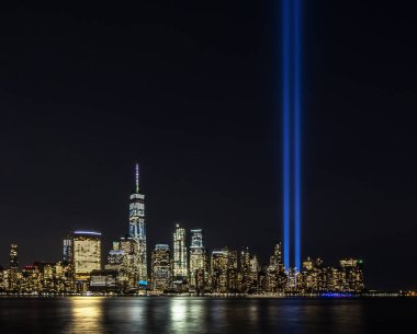 Tribute light memorial event on 11th of September in New York City, Manhattan at Ground Zero World Trade Center clipart