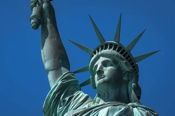 Nahaufnahme Der Krone Und Des Gesichts Der Freiheitsstatue New York — Stockfoto