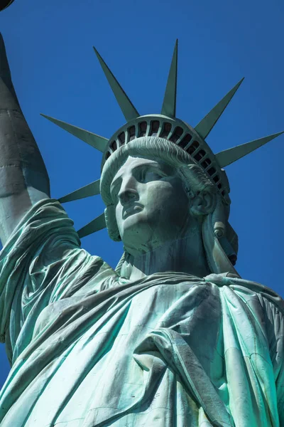 Nahaufnahme Der Krone Und Des Gesichts Der Freiheitsstatue New York — Stockfoto