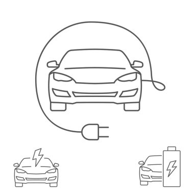Elektrikli araba çizgisi simgesinde düz tasarım