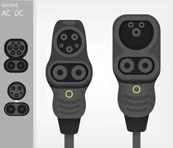 Electric car ev type 1 and type 2 Combo charger connectors witch sockets