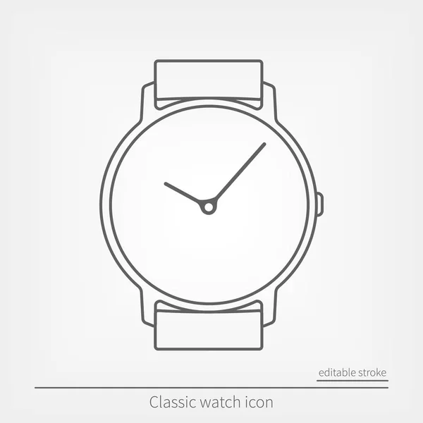 Classico orologio semplice icona della linea. Segno vettoriale isolato con ictus modificabile — Vettoriale Stock