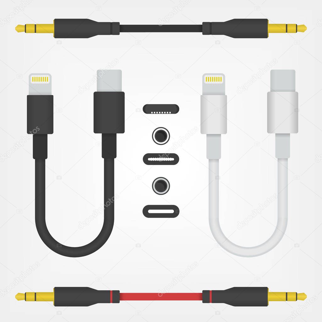 USB-C to Lightning Cable adapters connectors and sockets vector