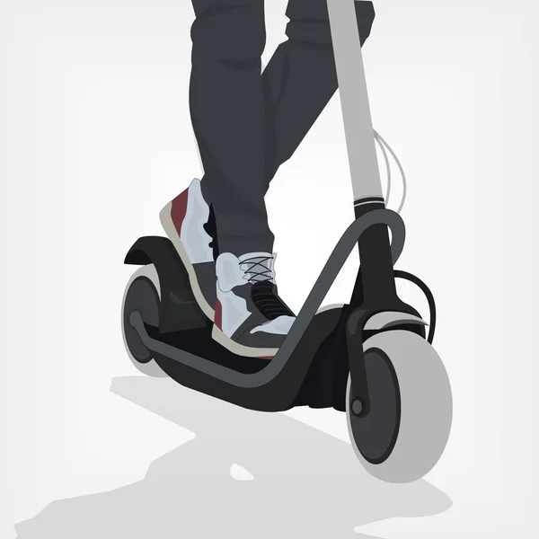 Hombre silueta a caballo scooter eléctrico sobre fondo blanco, ilustración vectorial — Vector de stock