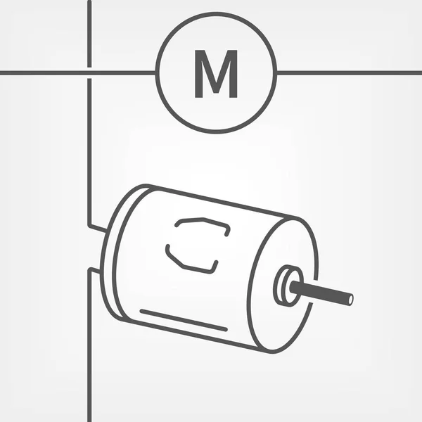 Kleines elektrisches Gleichstrommotorleitungsvektorsymbol mit einem schematischen Symbol des Motors — Stockvektor