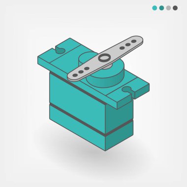 İzole arka planda Servo motor isometrik vektör çizimi