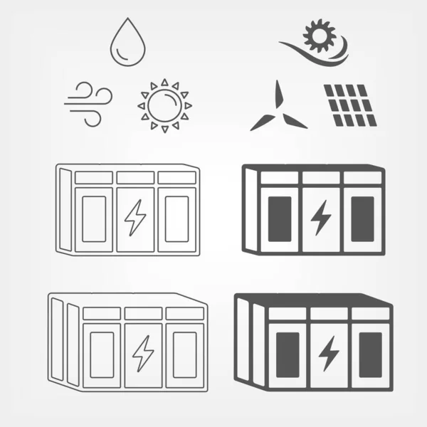 Energy storage for renewable power stations. Grid backup system sign with renewable energy sources icons Stock Vector