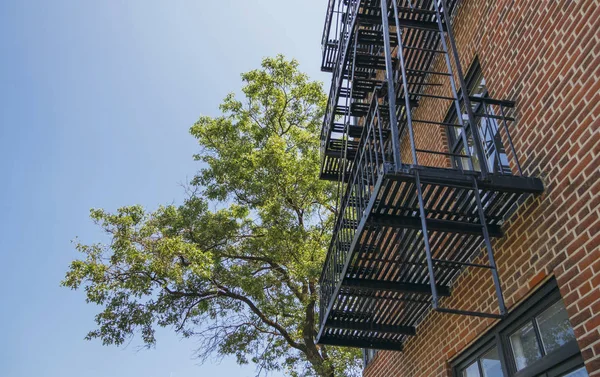 Usa New York Brooklyn Närbild Fire Escape Över Red Brick — Stockfoto