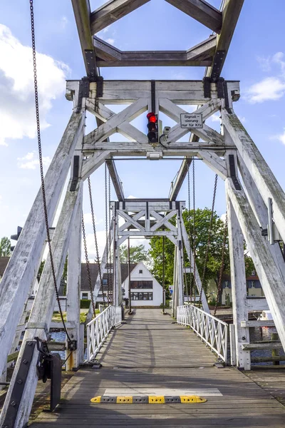 Alemanha Mecklemburgo Pomerânia Ocidental Greifswald Wiecker Bridge Ponte Bascule Madeira — Fotografia de Stock