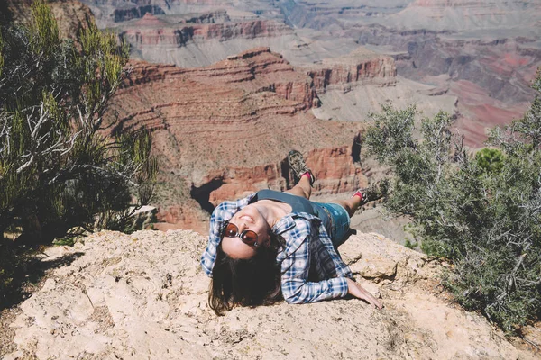 Usa Arizona Grand Canyon National Park Happy Woman Grand Canyon — Stock Photo, Image