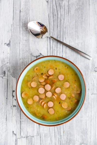 Картофельный Суп Луком Морковью Сосисками — стоковое фото