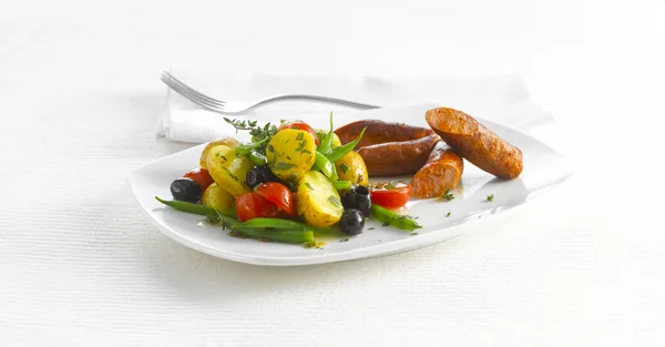 Salade Pommes Terre Méditerranéenne Avec Chorizo — Photo