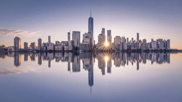 Сша Нью Йорк Манхэттен Нью Джерси Городской Пейзаж Закате — стоковое фото