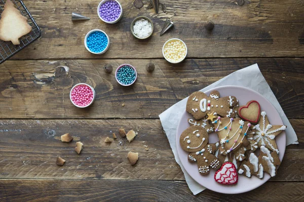 Primer Plano Galletas Jengibre Decoradas — Foto de Stock