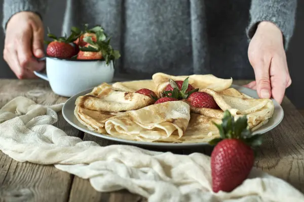 Homemade Pancakes Strawberries — Stock Photo, Image