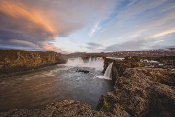 Islandia Idź Afoss Wodospad Wieczorem — Zdjęcie stockowe