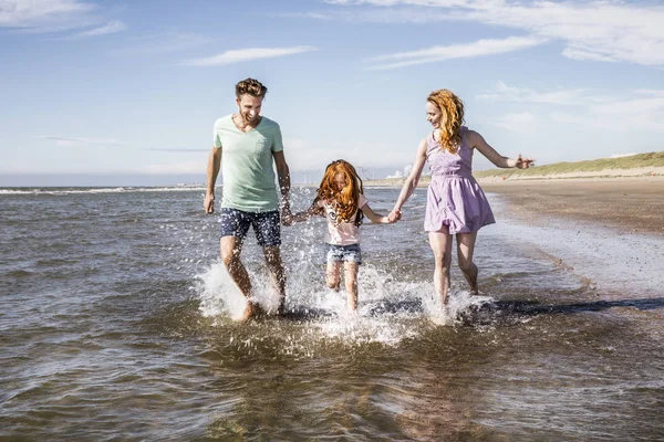 Netherlands Zandvoort Happy Family Splashing Sea — Stock Photo, Image