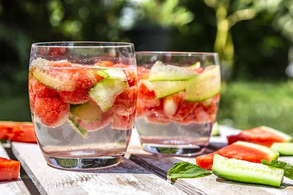 Agua Pepino Melón Los Vasos — Foto de Stock