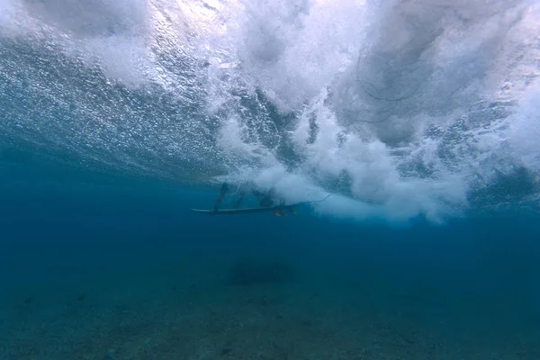 Maledivas Océano Índico Surfista Tabla Surf Tiro Bajo Agua — Foto de Stock