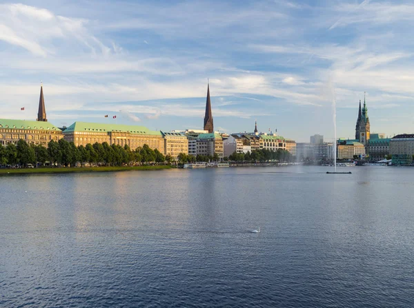 Deutschland Hamburg Blick Auf Binnenalster Und Alsterbrunnen — Stockfoto