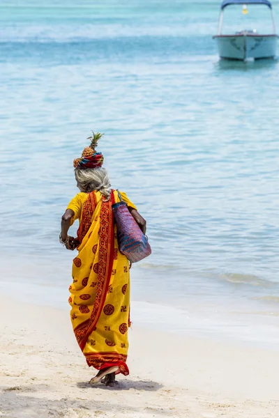 Mauricio Trau Aux Biches Mujer Local Vistiendo Sari Con Ananas — Foto de Stock