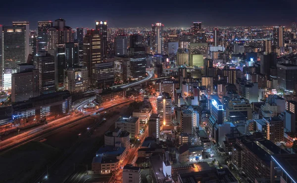 Japón Osaka Vista Aérea Por Noche —  Fotos de Stock