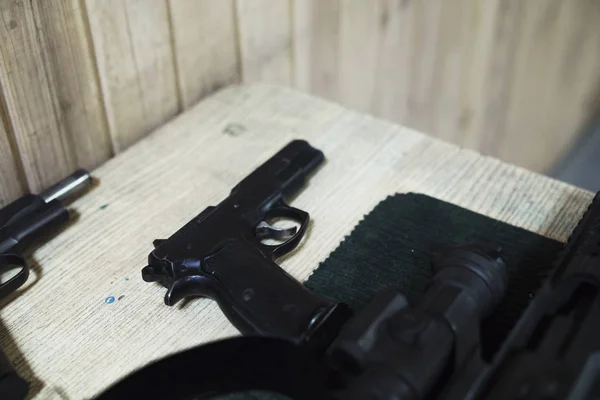 Pistol Table Indoor Shooting Range — Stock Photo, Image