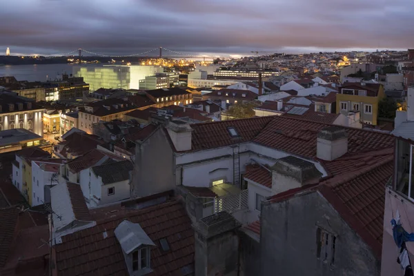 Portugal Lisboa Vista Para Rio Tejo Noite Vista Baixa — Fotografia de Stock