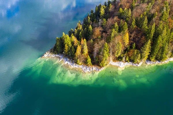 Alemanha Alta Baviera Lago Walchen Vista Aérea Ilha Sassau — Fotografia de Stock