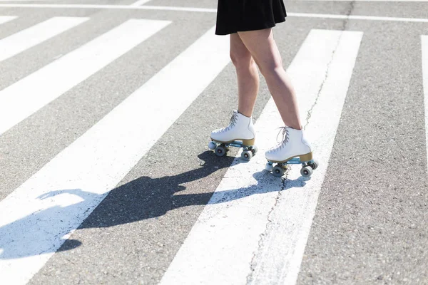 Young Woman Roller Skates Zebra Crossing Partial View — Stock Photo, Image