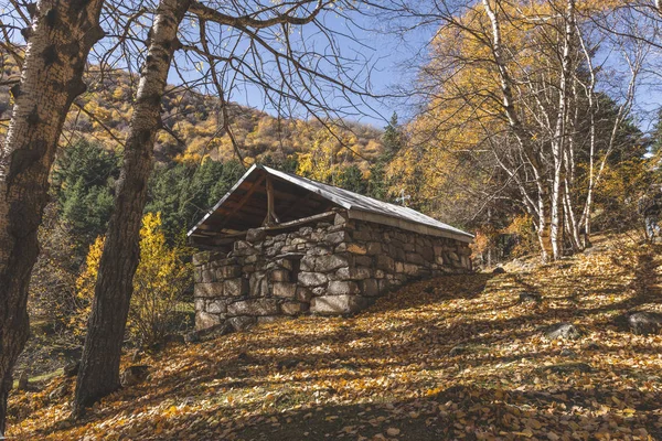 Grúzia Nagy Kaukázus Stepantsminda Kis Erdei Templom — Stock Fotó