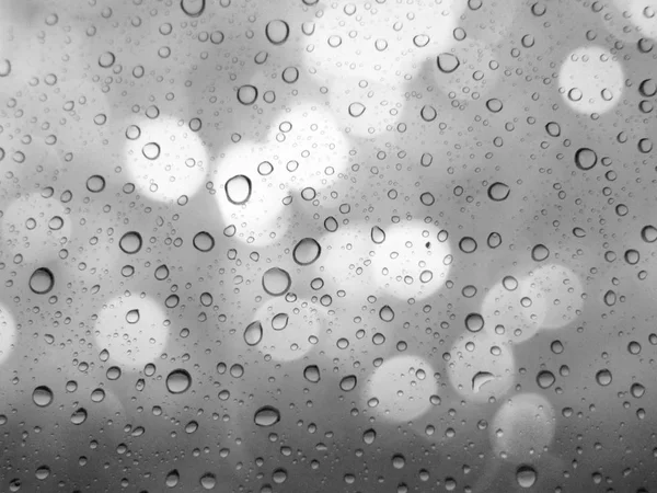 Close Drops Rain Glass Background Bokeh Out Focus — Stock Photo, Image