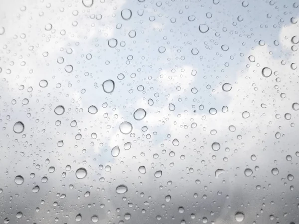 Close Drops Rain Glass Background Sky Cloud Out Focus — Stock Photo, Image