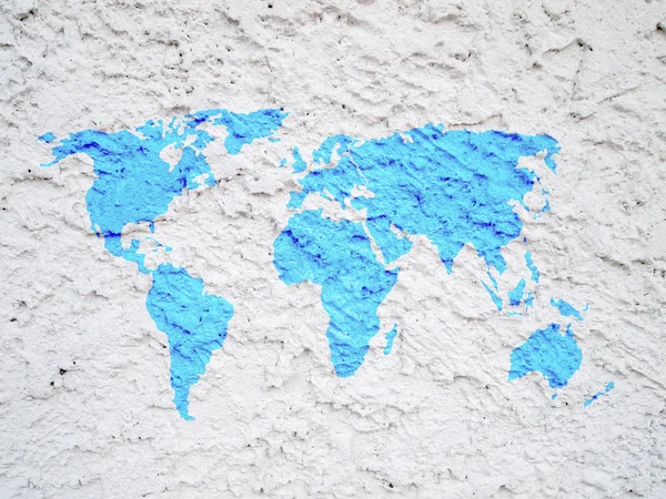 World Map White Cement Wall — Stock Photo, Image