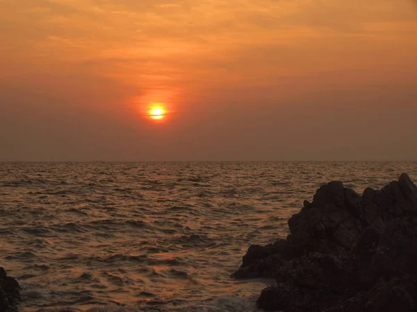 Coucher Soleil Sur Mer Avec Pierres — Photo