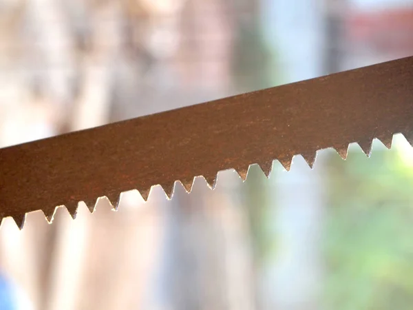 Close Van Een Deel Van Saw Blade Tanden — Stockfoto