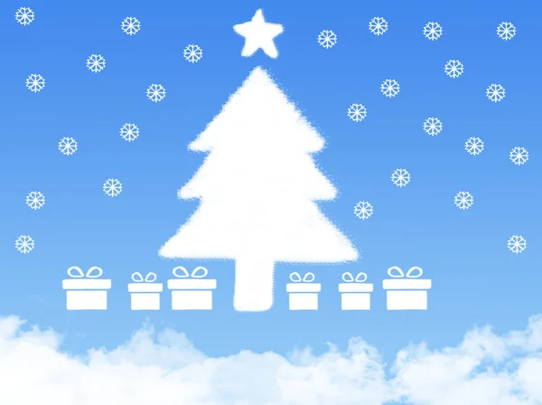 Baum Und Geschenkwolke Nach Weihnachtskonzept — Stockfoto