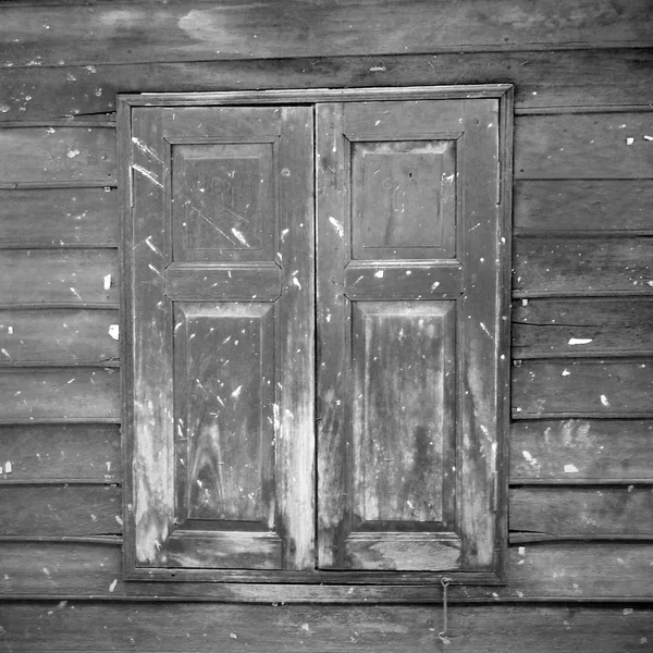 Siyah Beyaz Eski Ahşap Pencere Tayland Geleneksel Tarzı — Stok fotoğraf