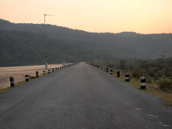 Morgen Straße Auf Damm Thailand — Stockfoto