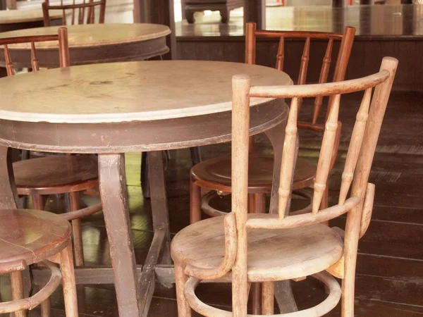 Old Wooden Chairs Table Close — Stock Photo, Image