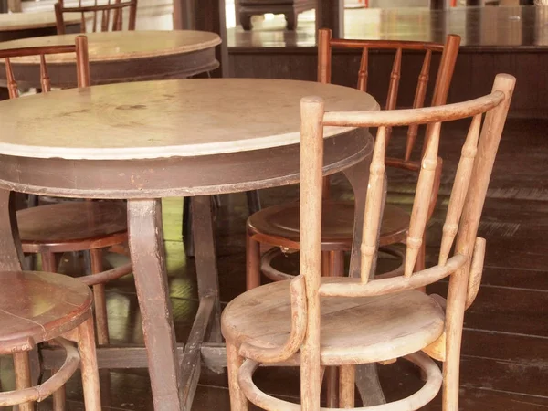 Old Wooden Chairs Table Close Stock Photo
