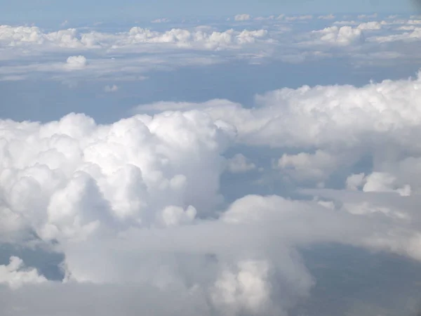 Ciel Bleu Avec Nuages Vue Depuis Fenêtre Avion — Photo