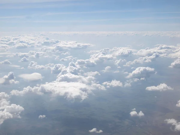 Ciel Bleu Avec Nuages Vue Depuis Fenêtre Avion — Photo