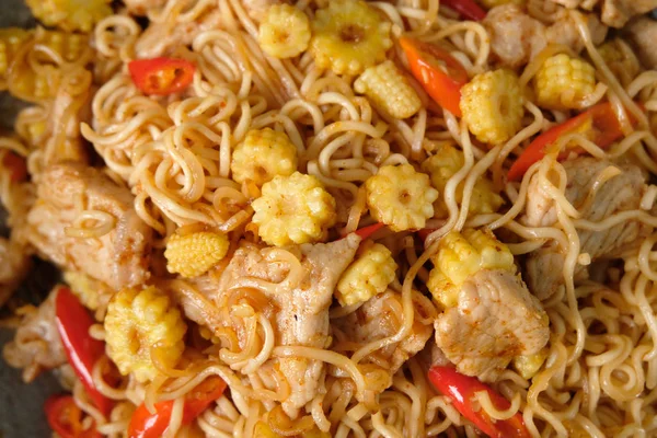Noodles Pork Vegetable Stir Fry — Stock Photo, Image