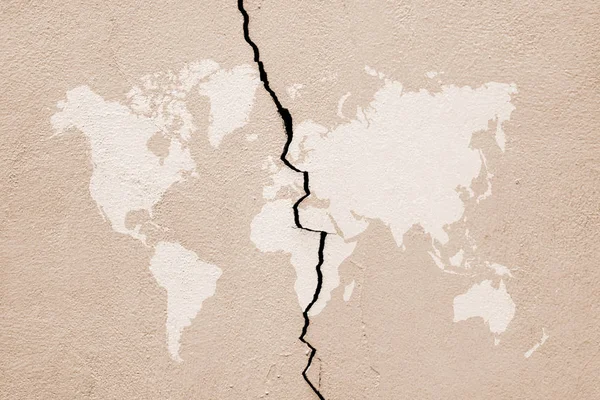 brown map of the world ,cement wall background